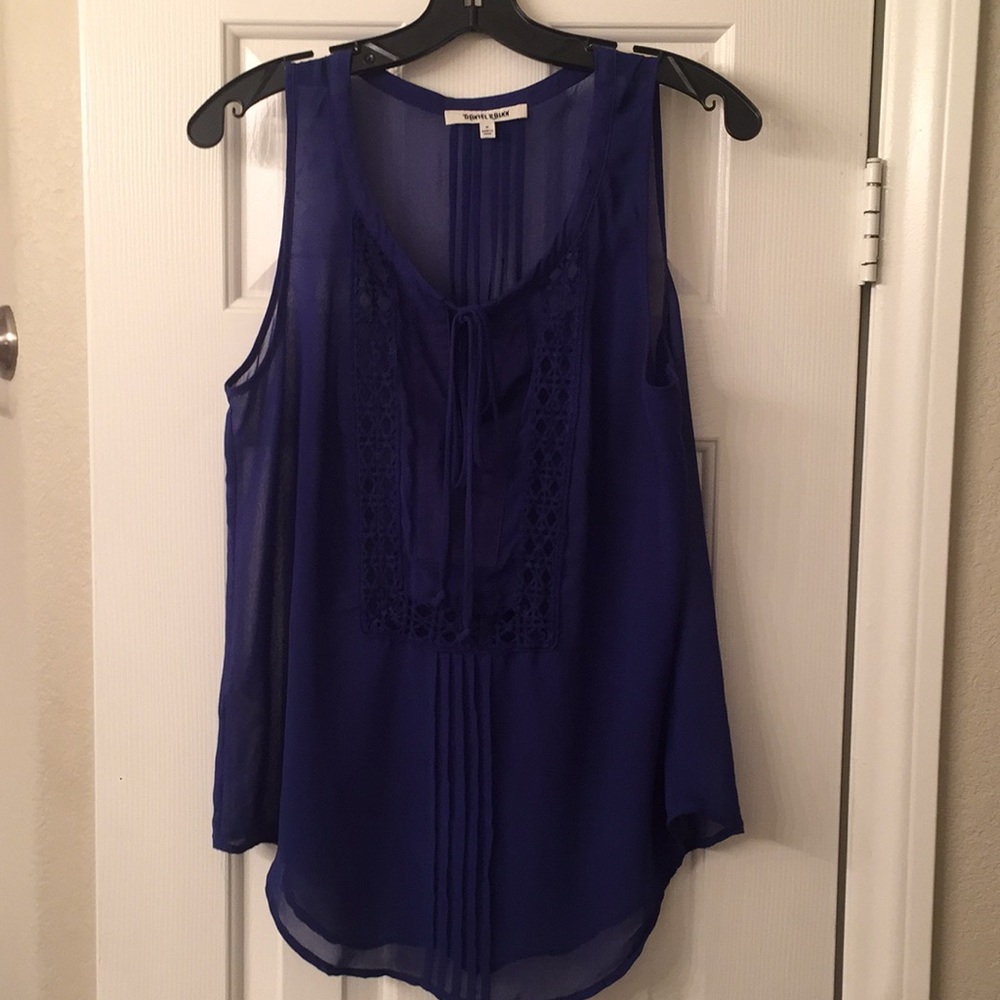 Royal Blue Daniel Rainn sheer sleeveless blouse